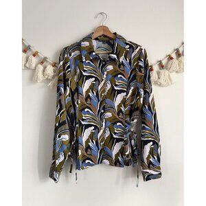 Adrianna Papell Citron Peri Floral Side Tie Button Up Top Green Careerwear M